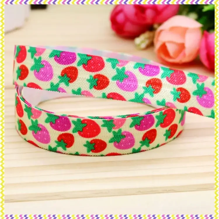 DHK 5/8'' 5yards Fold Elastic FOE strawberry printed headband headwear hair band diy decoration OEM Wholesale C116