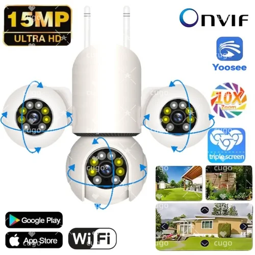 Imagen 1 del producto Cámara IP HD de 15MP con WIFI, cámara de seguridad de tres pantallas y tres lentes, visión nocturna en Color, seguimiento automático, vídeo CCTV, cámara de seguridad Yoosee