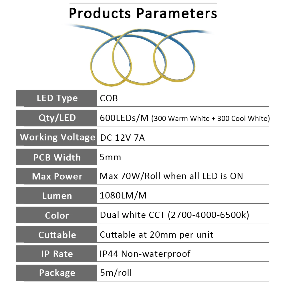 Mjc 5M CCT światło pasek COB LED 2 przewody 12V pilot bezprzewodowy RF podwójny biały zestaw regulatorów z elastyczną wstążką z możliwością