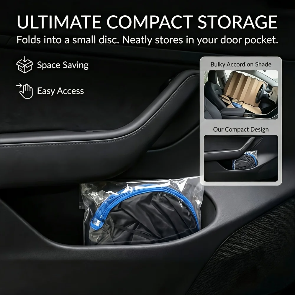 Car Front Windshield Sunshade，Convenient Storage Design，No-Drill Car Sunshade Canopy，Fully Seamless Edge-to-Edge Fit，Equipped Wi