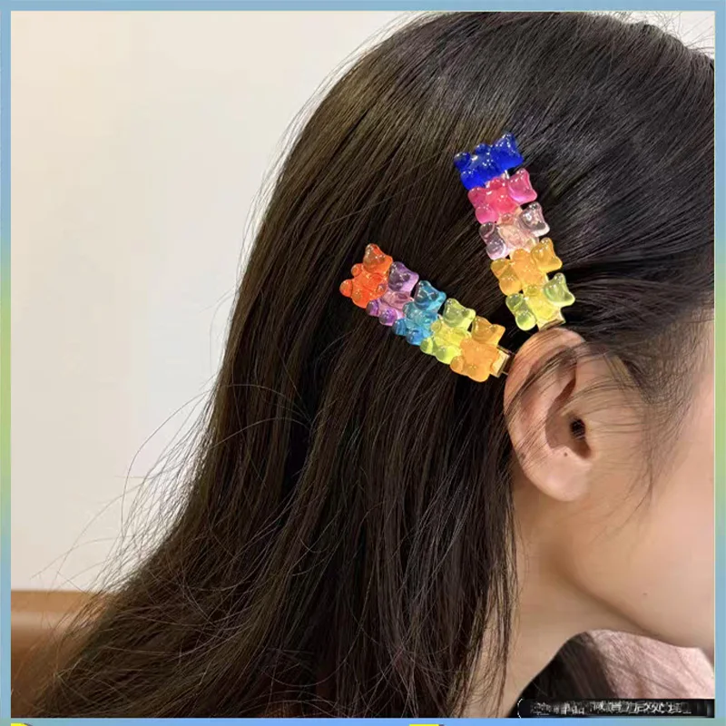 1/2/3Pcs Fashion Cute Hair Clips Candy Color Little Bear Hairpins Barrettes Jelly Color Gummy Headwear Girls Sweet Duckbill Clip