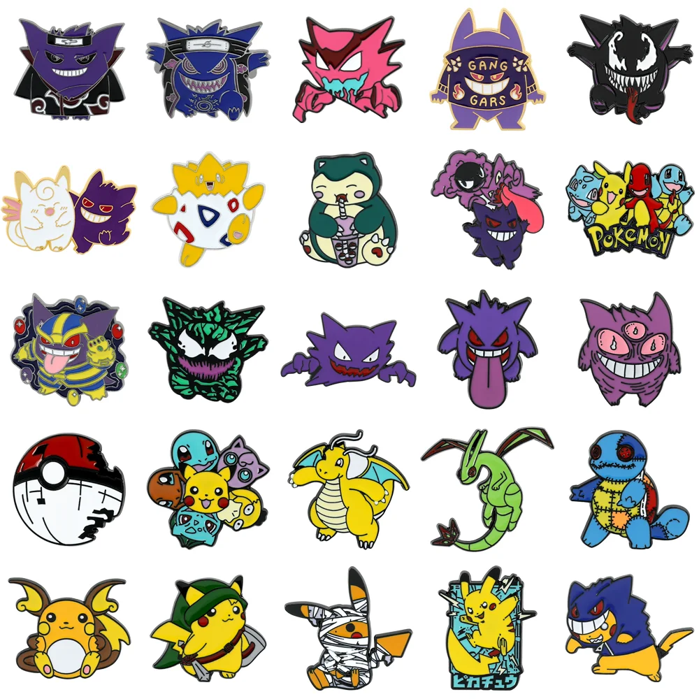 Wholesale Anime Enamel Pin Kawaii Pikachu Squirtle Gengar Badge Metal Brooch Jeans Jacket Lapel Pin Accessories