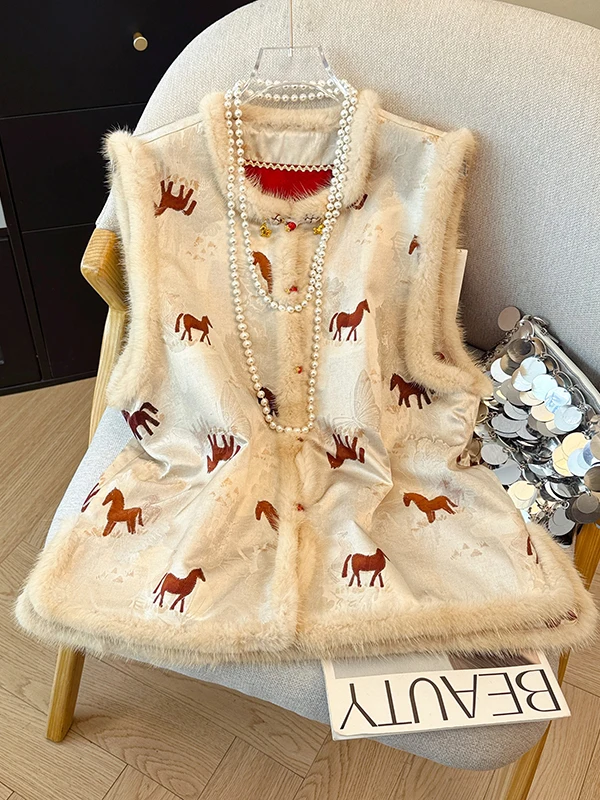 

New Chinese Sle Double-Faced Cotton Vest Women's Svel round Ne Luxury Sensation Top Outerwear Commute Faion