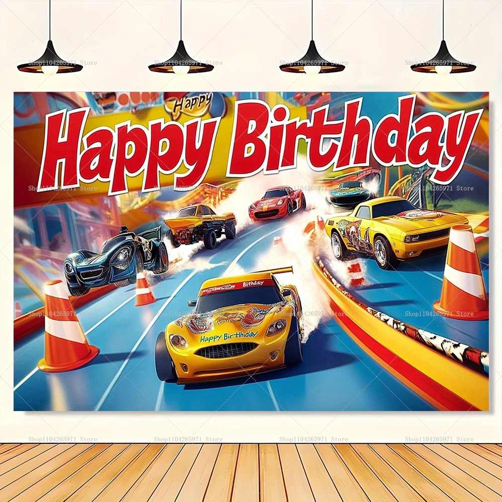 Fondo para Fiesta de Cumpleaños de Niños, Diseño de Hot Wheels Wild Hot Racer, Pista de Carreras, Decoración de Pared para Fotos, Regalo