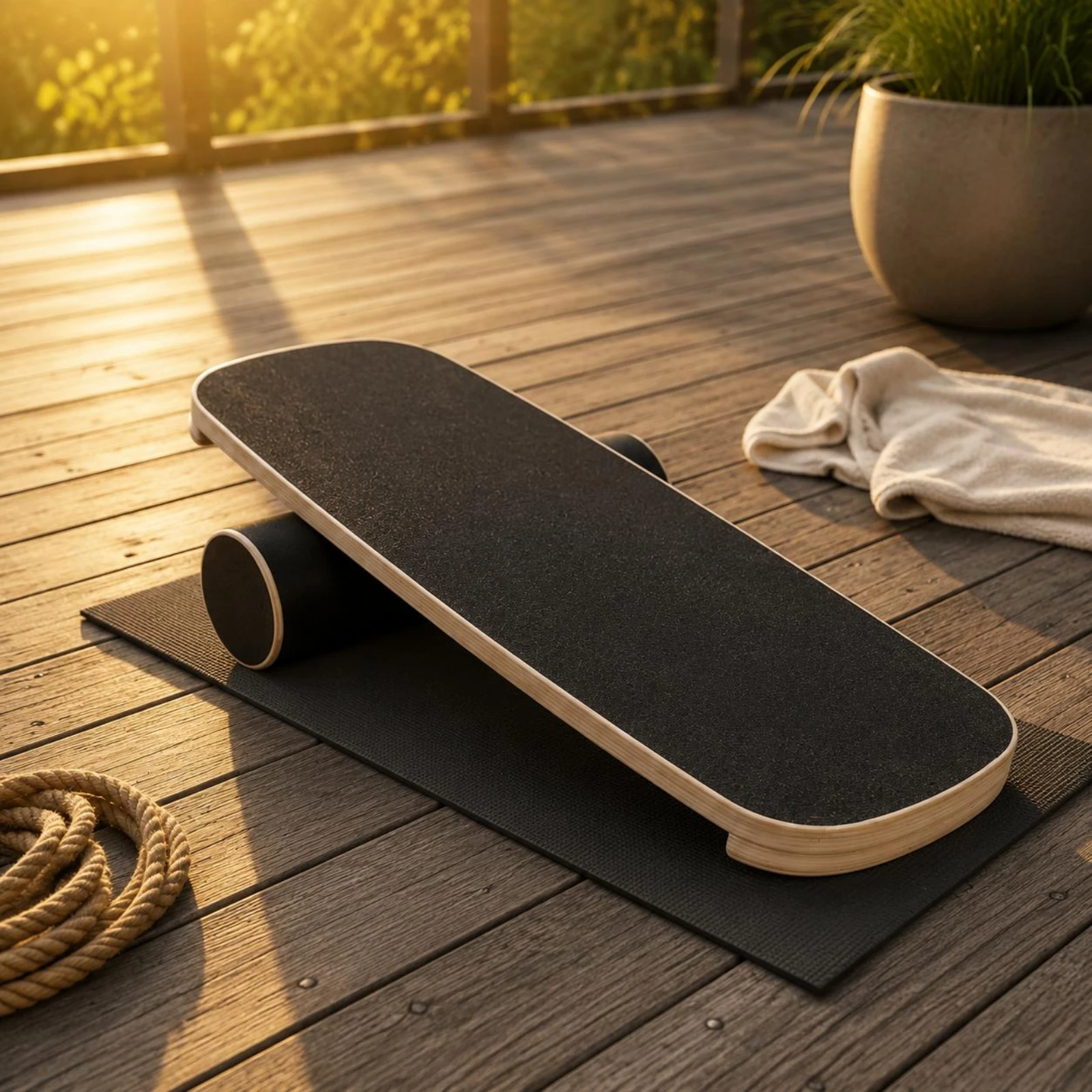 Holz-Balance-Board mit Strukturierter Oberfläche, Rollen-Balance-Board, Fitness-Gerät 2-in-1 Set, Abgerundetes Rechteck für Geist-Körper-Praxis