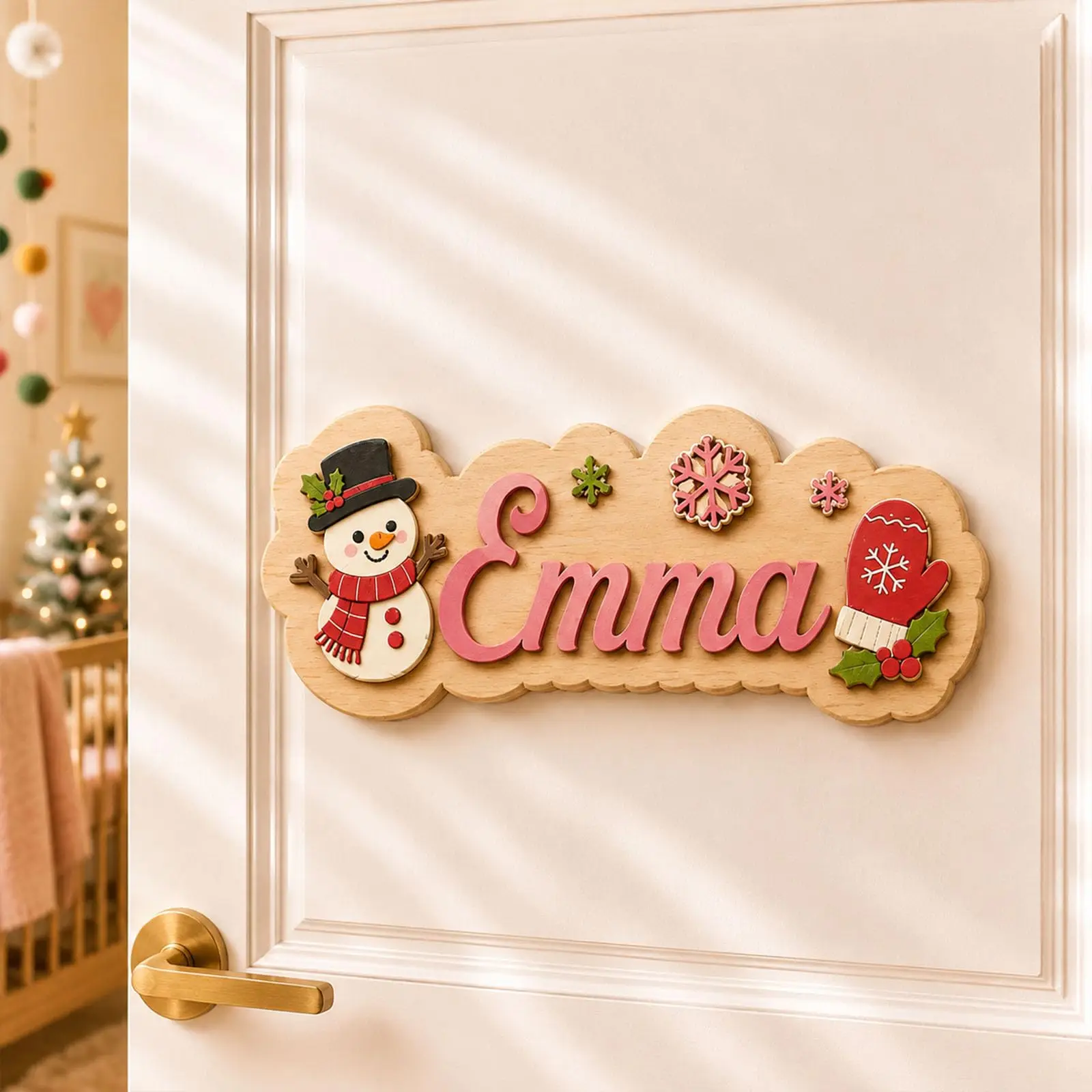 Personalisiertes Weihnachts-Holznamensschild für Kinderzimmer, Spielzimmer, Kinderzimmer, Wand- oder Türdekoration, verschiedene Designs