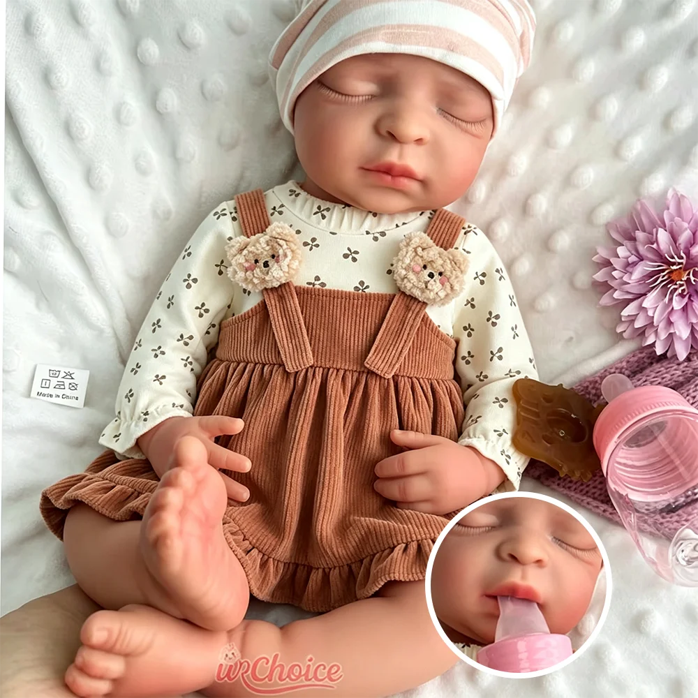 17 Inch Solid Soft Silicone Reborn Doll Sleeping Newborn Cute Soft Silicone Rebirth Doll Model Toy Doll Enthusiasts Collectors