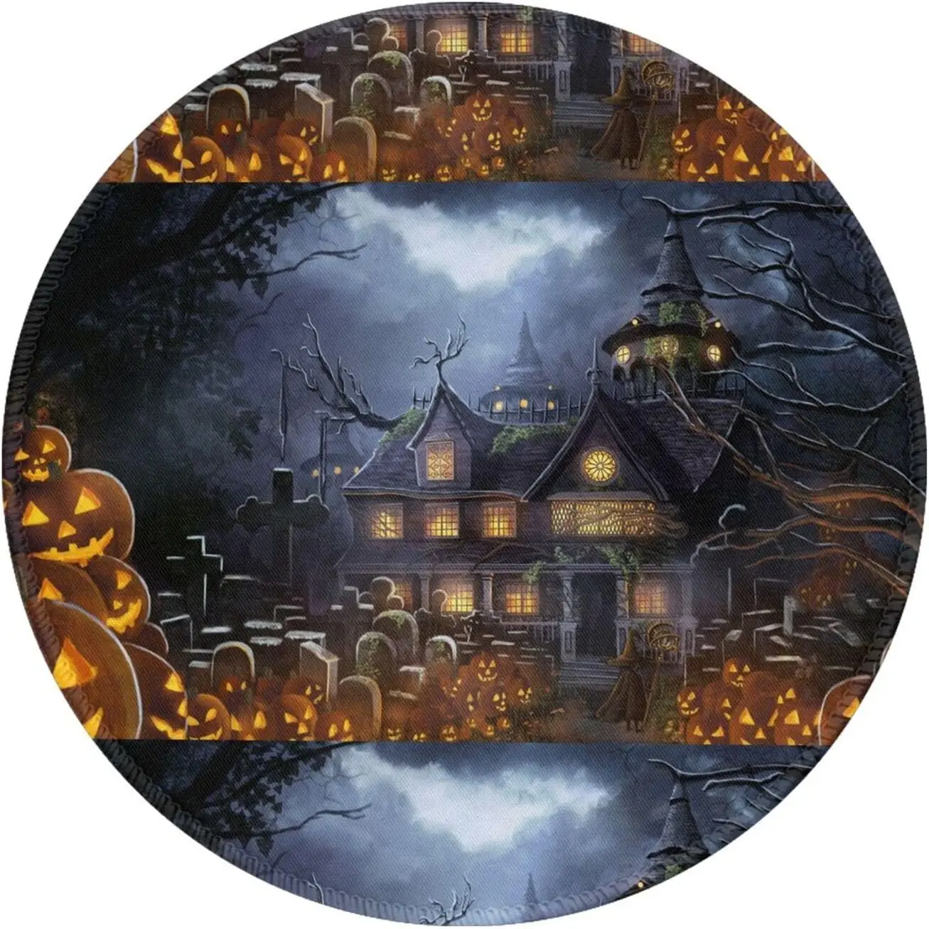 

Halloween Haunted House Printed Round Mouse Pad Non-Slip Rubber Base Waterproof Mousepad for Office Laptop Gaming 7.9x7.9 inch