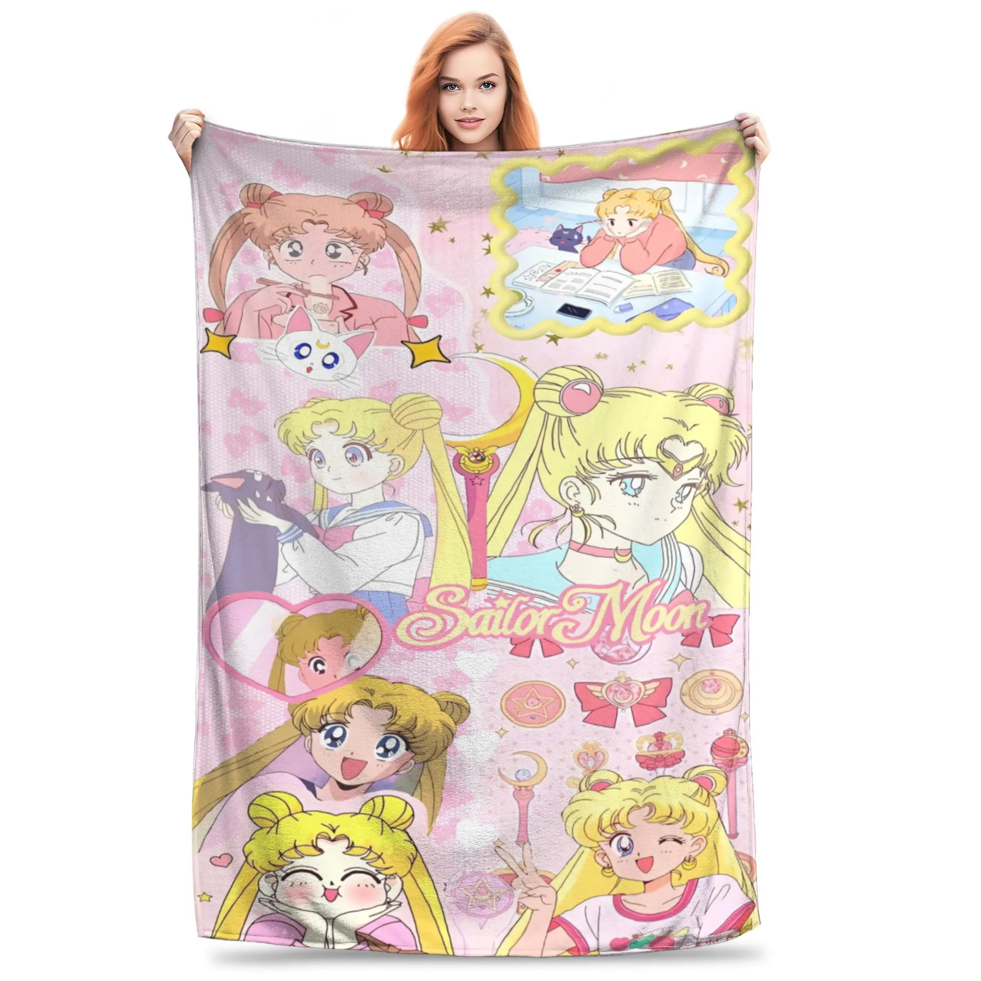 

Super Soft Sailors Moons Luna girls anime Throw Blanket Premium Fleece Flannel Lightweight Bed Blanket Fuzzy Plush Bedspread