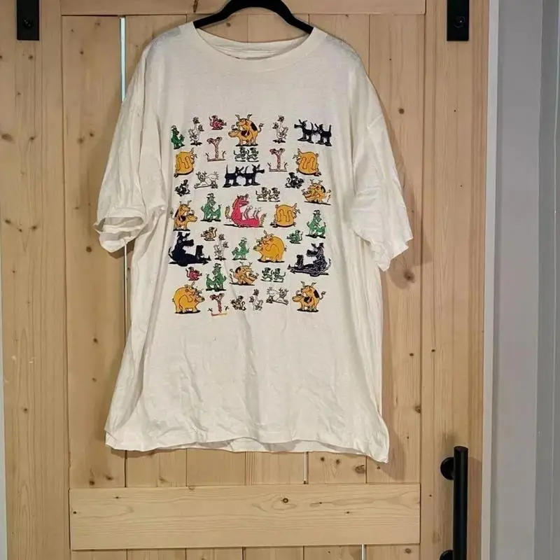 خمر 90S الكرتون مواقف الجنس الحيوان الكمامة تي شيرت الحجم الكامل