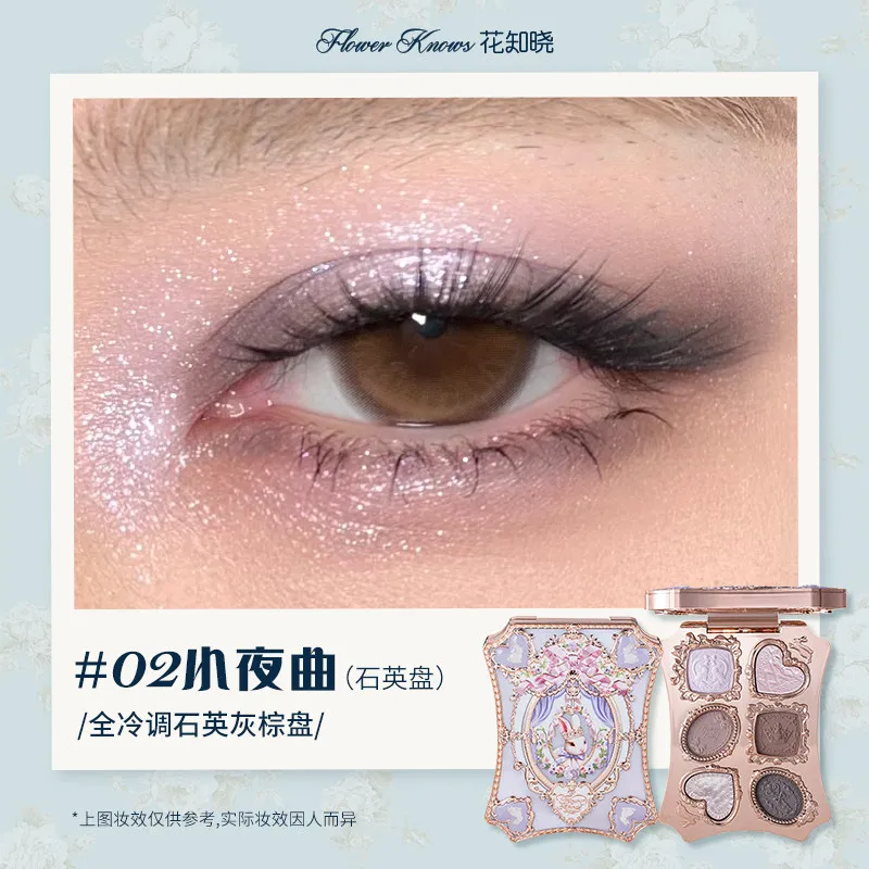 Flower Knows black Swan Ballet Eyeshadow Palette Matte Fine Shimmer Pearl Face Palette 6 Colour Glitter Eye Shadow image 3