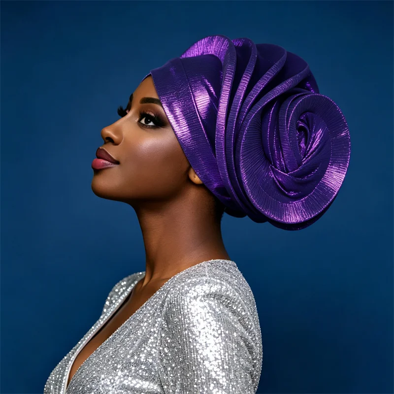Shiny Turban Cap for Women African Nigeria Wedding Auto Gele Headtie Party Headgear Headwear Hat Muslim Hijab Headscarf Headwrap