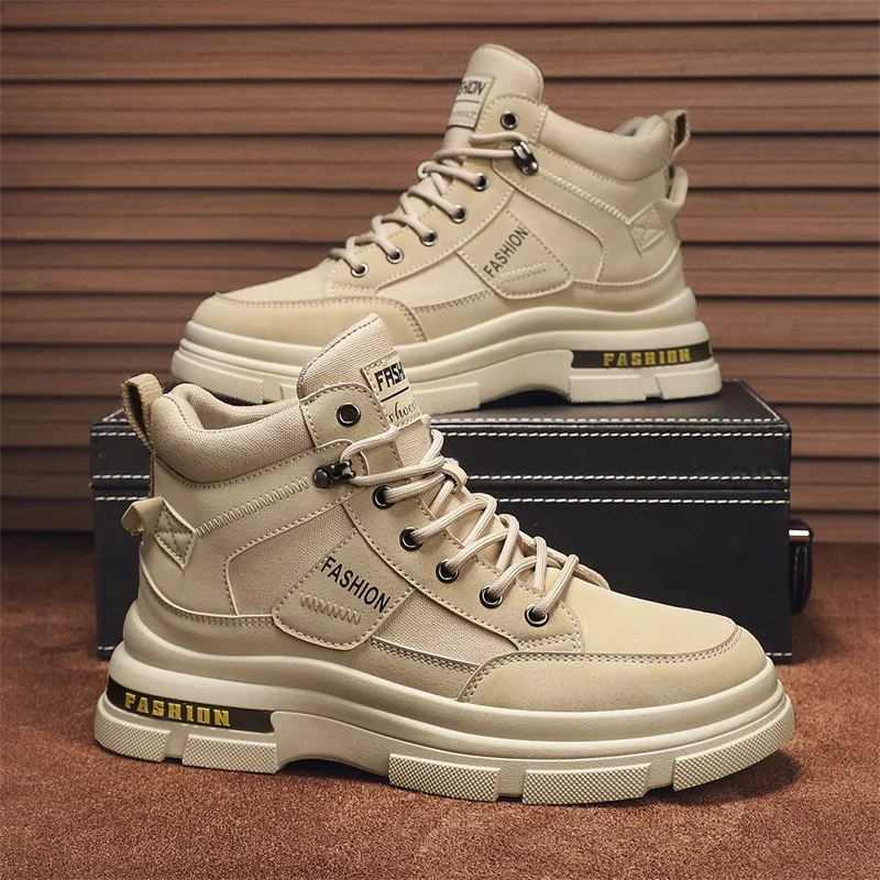 

2025 Mens Platform Boots Fashion Desert Shoes New Comfortable Non-slip Hiking Shoes High Top All-match Work Boots Bota Masculina