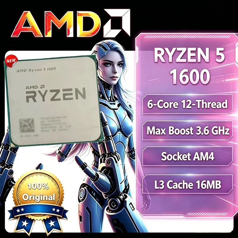 AMD Ryzen 5 1600 R5 1600 3.2 GHz Six-Core Twelve Thread 65W CPU Processor YD1600BBM6IAE Socket AM4 Gaming CPU Without Package