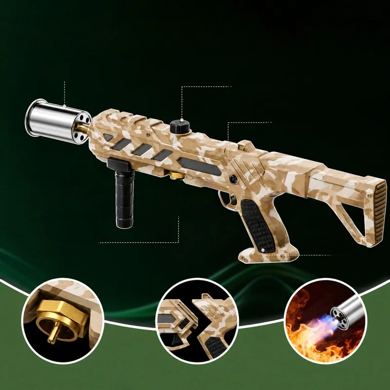 Tactical Rifle Style Butane Torch Desert Camouflage Large Capacity Adjustable Flame Outdoor BBQ Charcoal Igniter