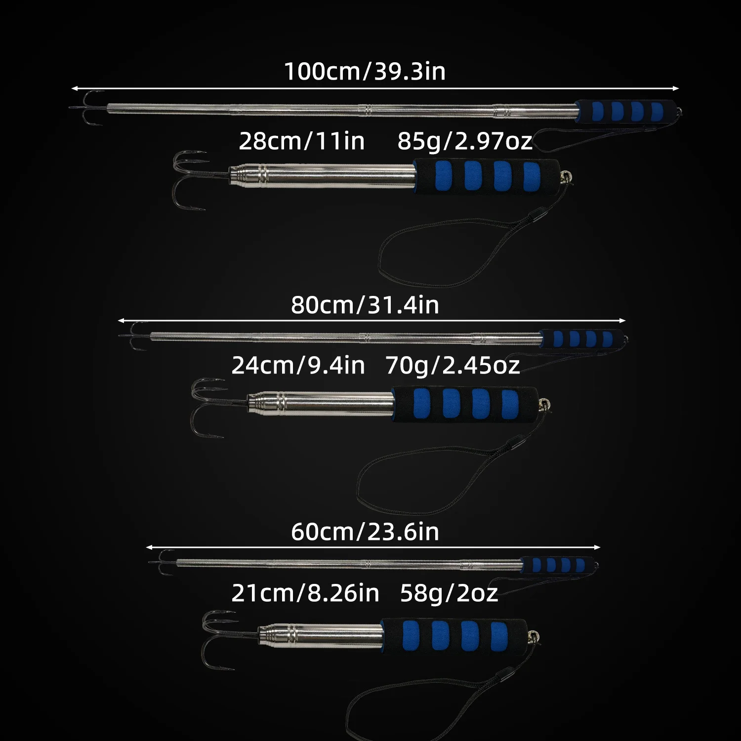 ANFS 1 قطعة غاف صيد تلسكوبي مع خطاف ثلاثي من الفولاذ المقاوم للصدأ ومقبض EVA - مناسب لصيد الأسماك في المياه العذبة والمياه المالحة #6