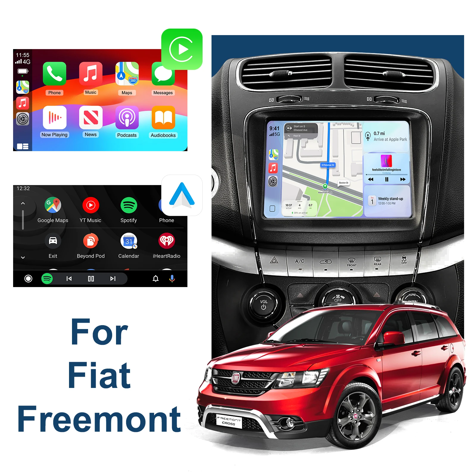 OEM Screen Upgrade Decoder Box Interface Wireless CarPlay and Android Auto Retrofit Kit Decoder Box for Fiat Freemont 2013-2018