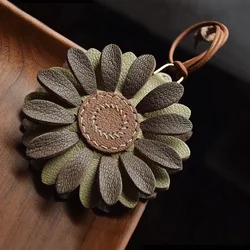 Leather Handmade Flower Bag Charm Key Ring Key Chain