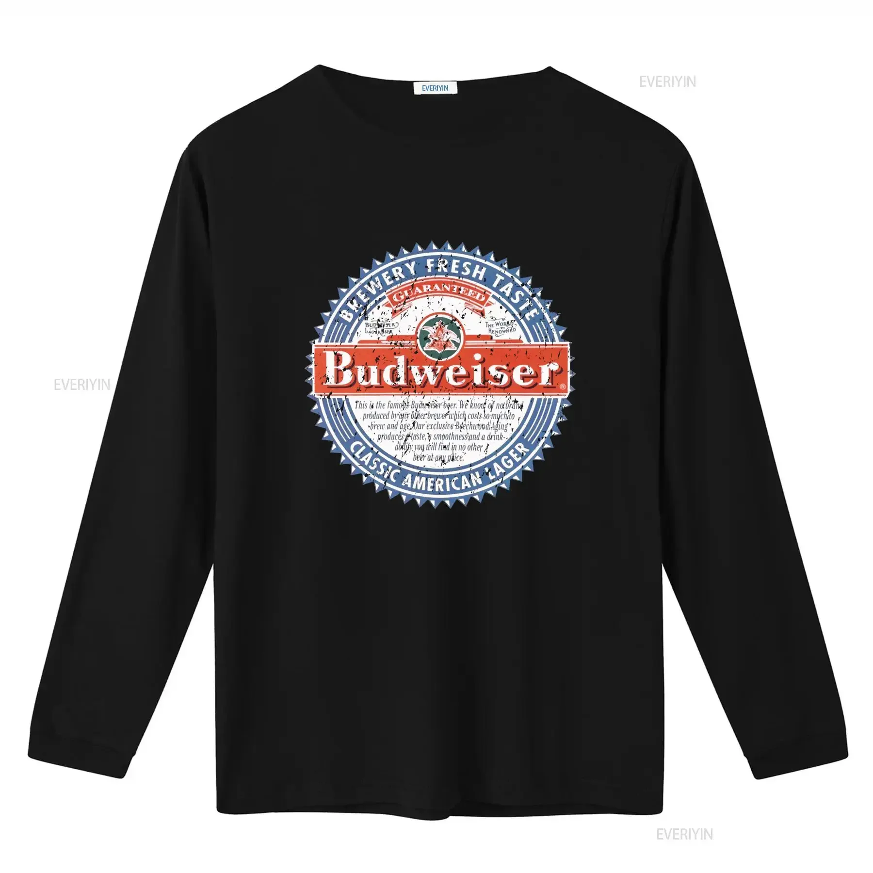 Budweiser Classic American Lager T shirt Fresh Taste Guaranteed Design vintage Washed Casual Unisex homme Versatile streetwear