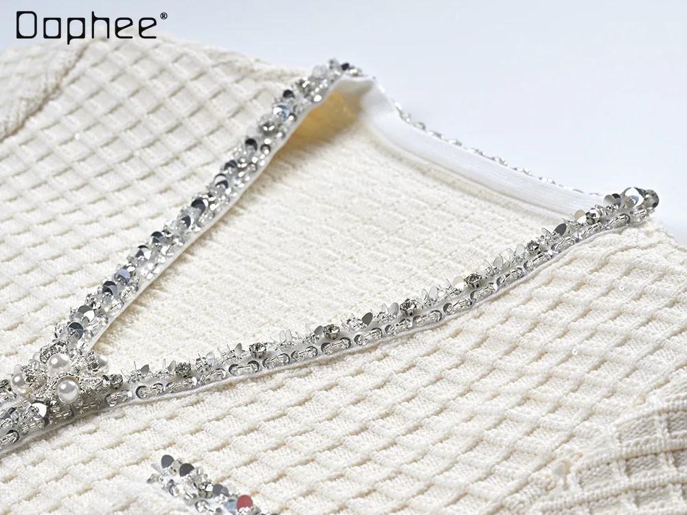 الفرنسية الخفيفة الفاخرة أنيقة الخامس الرقبة مطرز حجر الراين واحدة الصدر معطف طويل الأكمام المرأة موضة الراقية فضفاض معطف نحيف #5