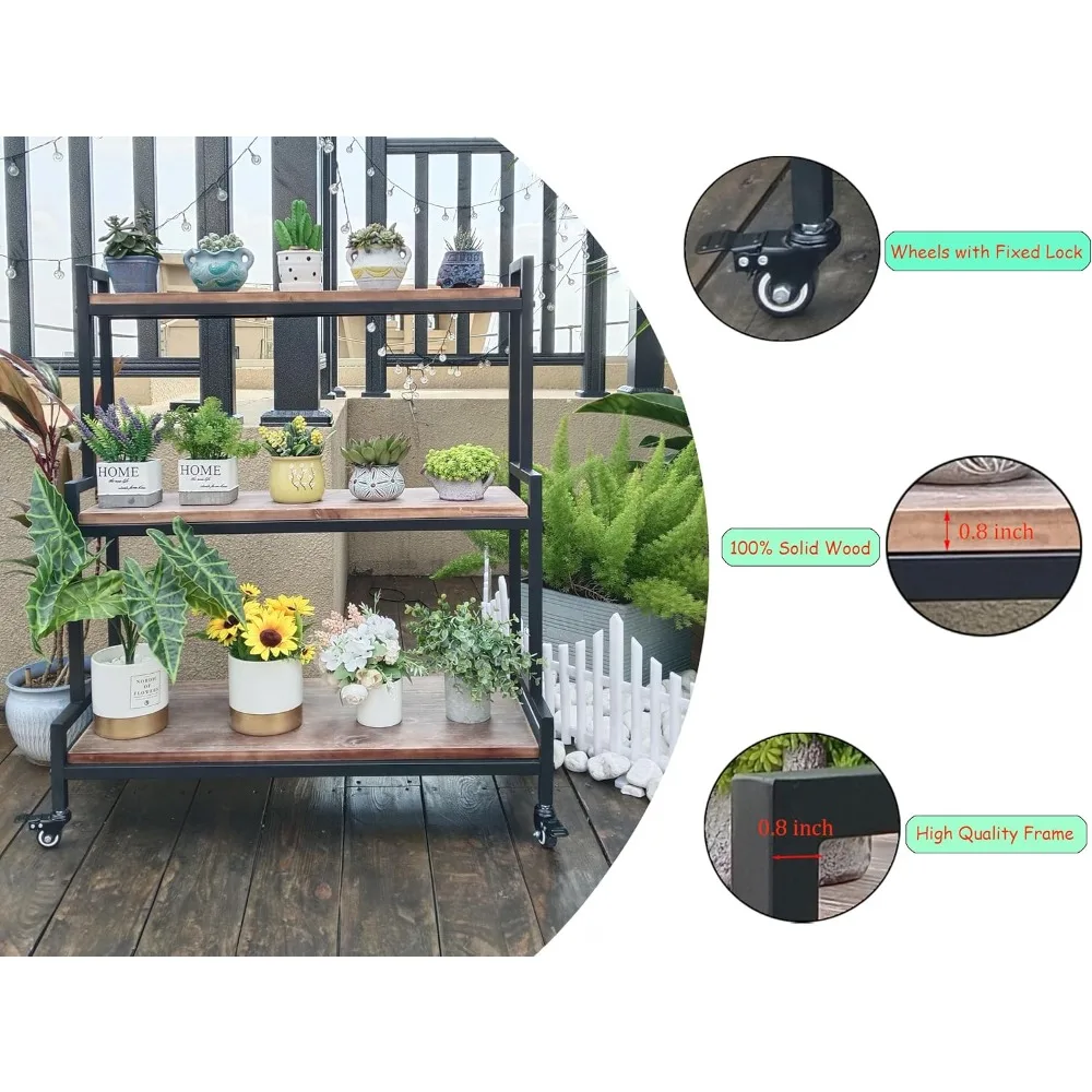 37 Rak Tanaman Logam dan Kayu, Penggunaan Dalam/Luar Ruangan, Rak Bertingkat
