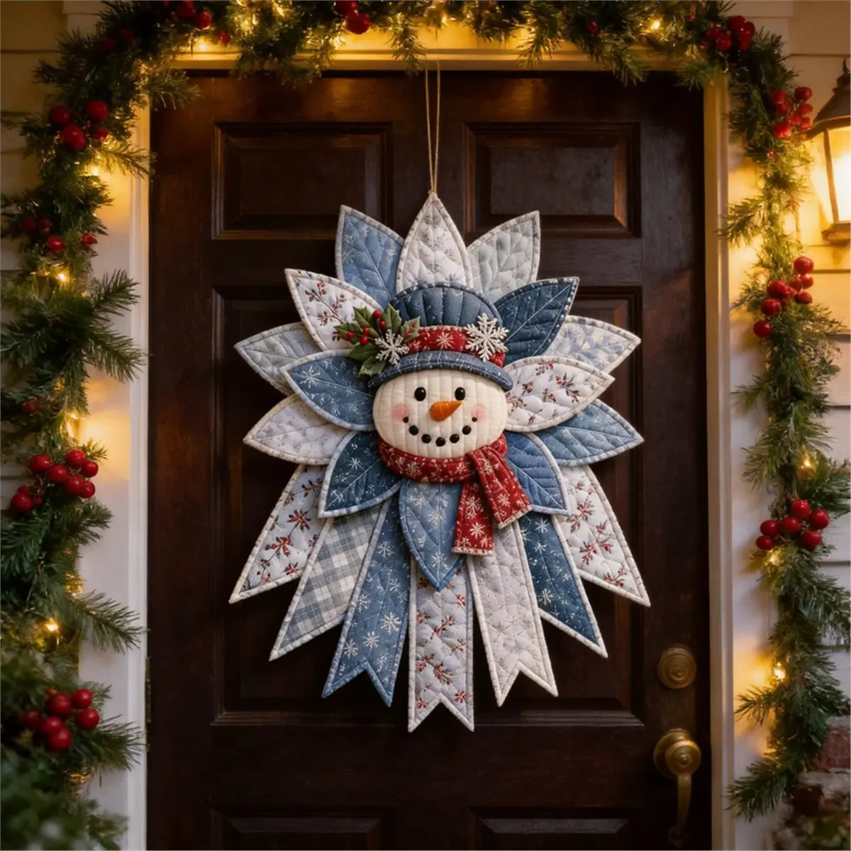 Festive Quilted Christmas Door Hanging DIY Sewing Material Kit for Beginners, Large Patchwork Fabric Craft Set