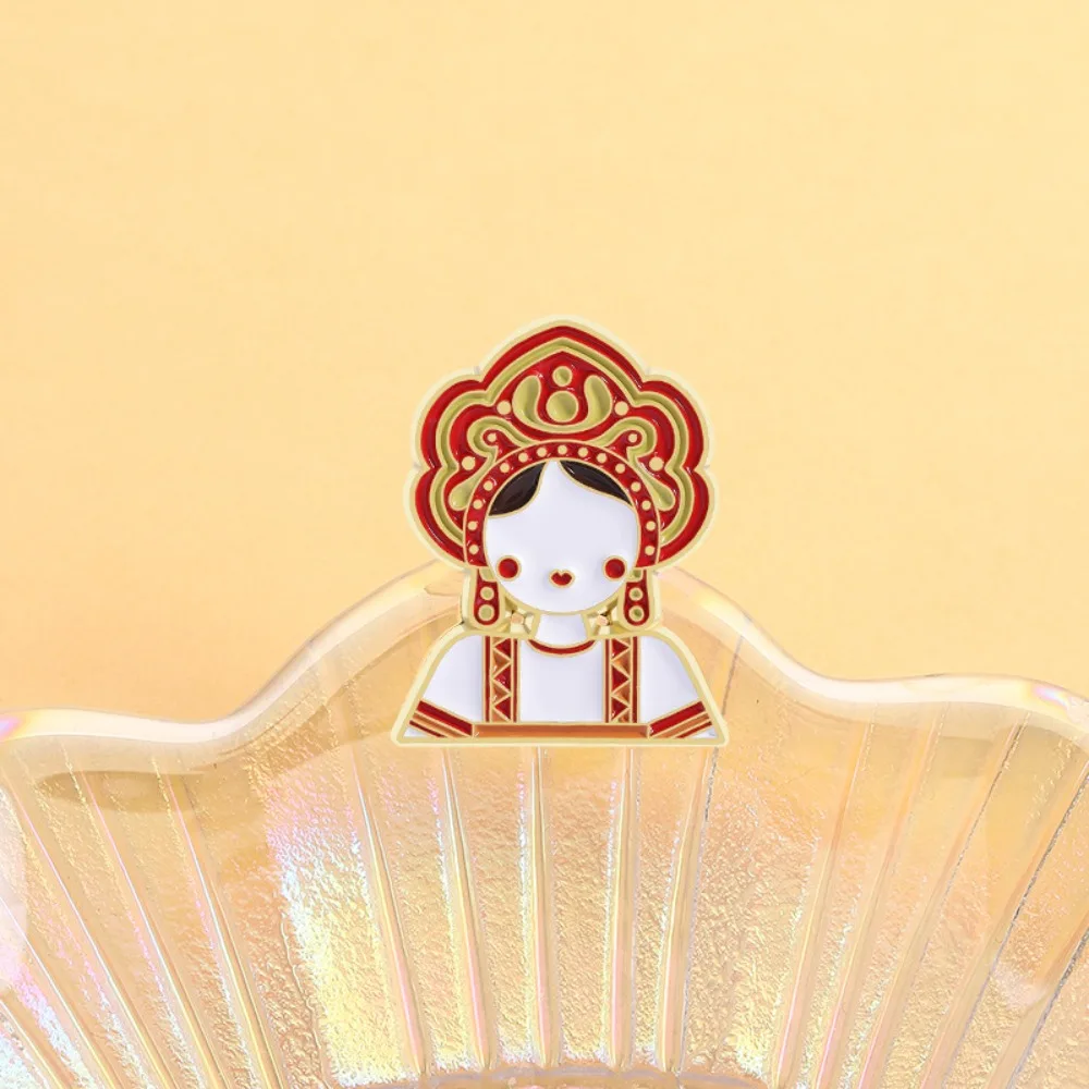 Ethnic Style Cartoon Character Enamel Pin Metal Nesting Lapel Badge National Clothing Russian Girl Brooch Clothing Decorations