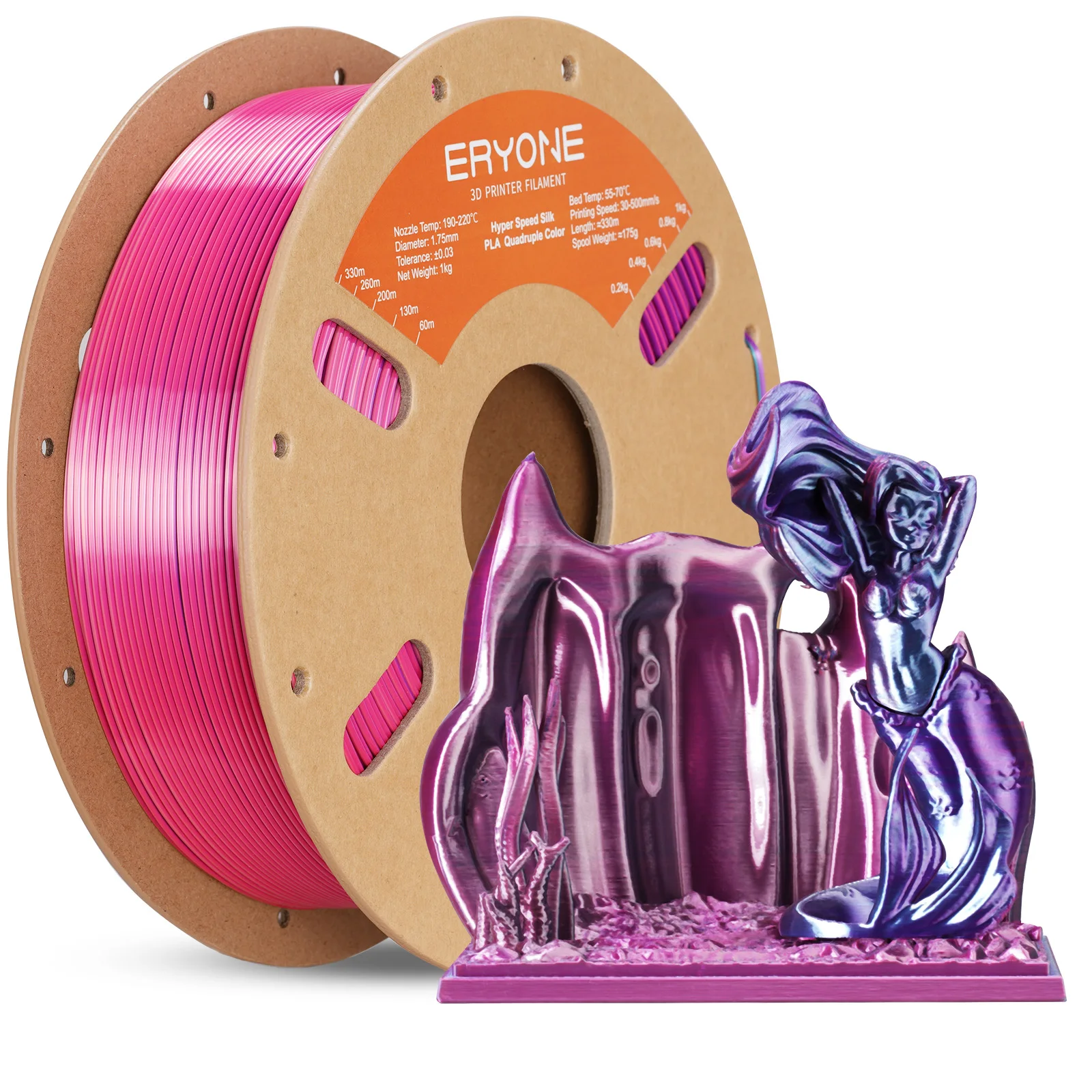 

ERYONE HS Silk Quadruple Color PLA Filament 3D-принтер 1,75 мм +/- 0,03 мм, гиперскоростная коэкструзионная нить PLA Shiny 1 кг