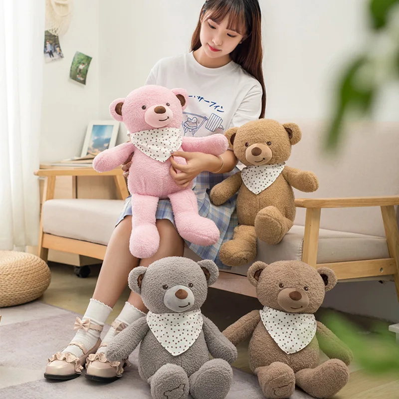 

Teddy Bear Plush Toy Huggable Soft Skin Friendly Four Colors Stuffed Bear Polka Dot Scarf Home Decoration Comfort Gift For