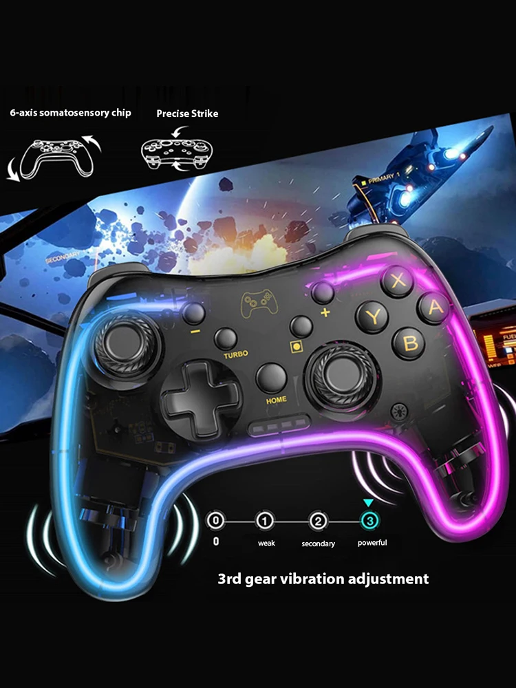 

Wireless Controller Game Joystick Gamepad Turbo One Key Wake Up 6-Axis Somatosensory Chip for Switch Pro/Switch OLED/Switch Lite