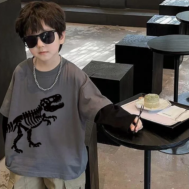 ديناصور الكرتون تنوعا قاعدة طبقة طالب المدرسة الابتدائية طويلة الأكمام تي شيرت أطفال بنين الأطفال تي شيرت الصبي الطفل #2