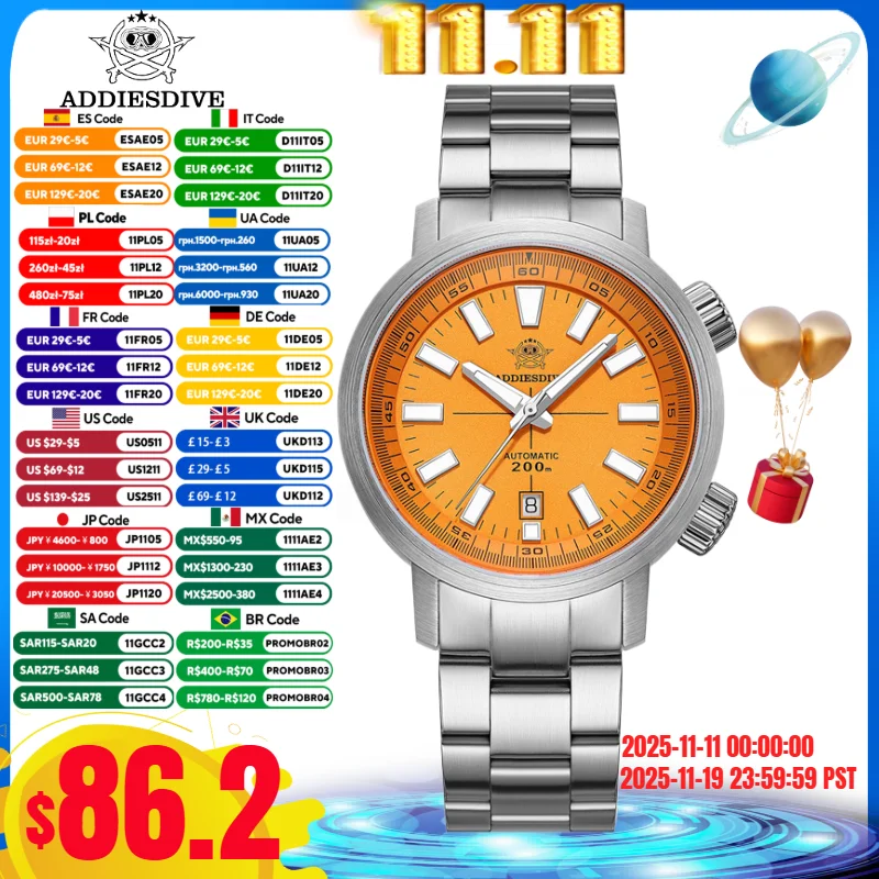 

ADDIESDIVE 42mm Automatic Mechanical Watches 8215 Sapphire Crystal Reloj Hombre 200M Waterproof BGW9 Super Luminous Men Watch