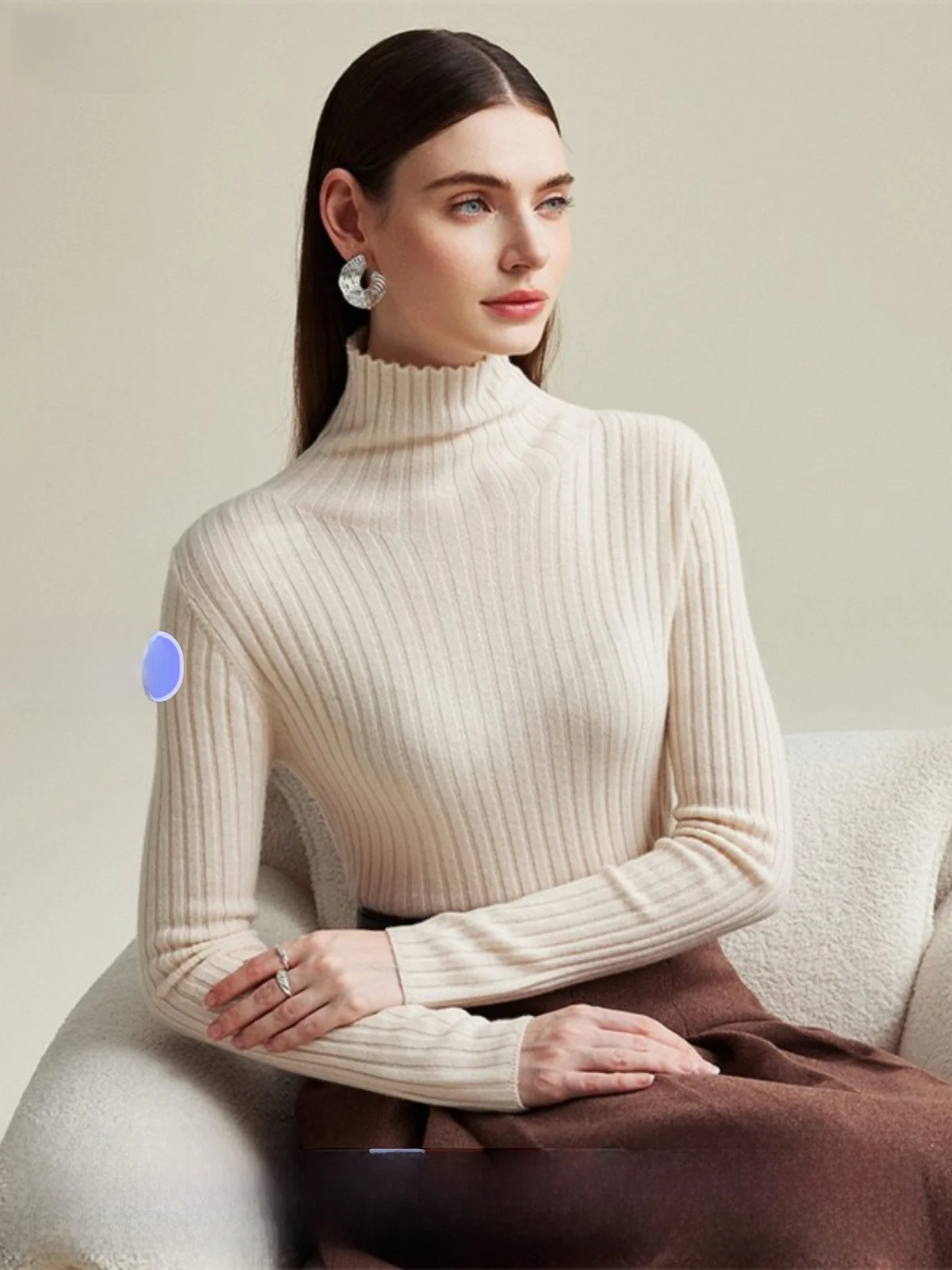 

Zhaojun, осенне-зимний новый шерстяной вязаный облегающий женский трикотаж с высоким воротником, однотонный цвет, Commuting Faion