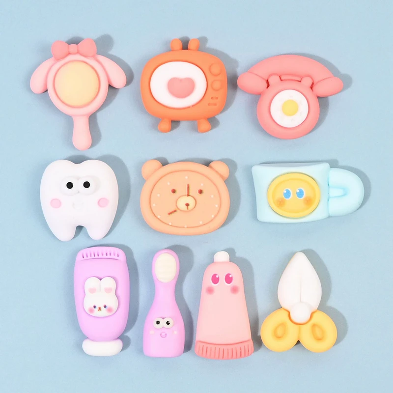 10 Pcs New Mini Cute Cartoon Telephone Toothpaste Clock Series Resin Cabochon DIY Jewelry Hairpin Craft Decoration Accessories