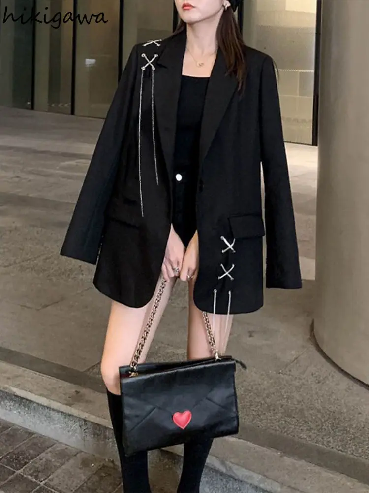 Streetwear Black Blazer Mujer De Moda 2024 Oversized Outwear Casual Fashion Coats Y2k Tops Ropa Mujer Temperament Korean Jackets