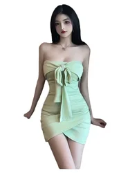 korean style sexy cross neckline dress elegant for women summer spicy girls with slim waist exposed back dresses Solid color 7N6