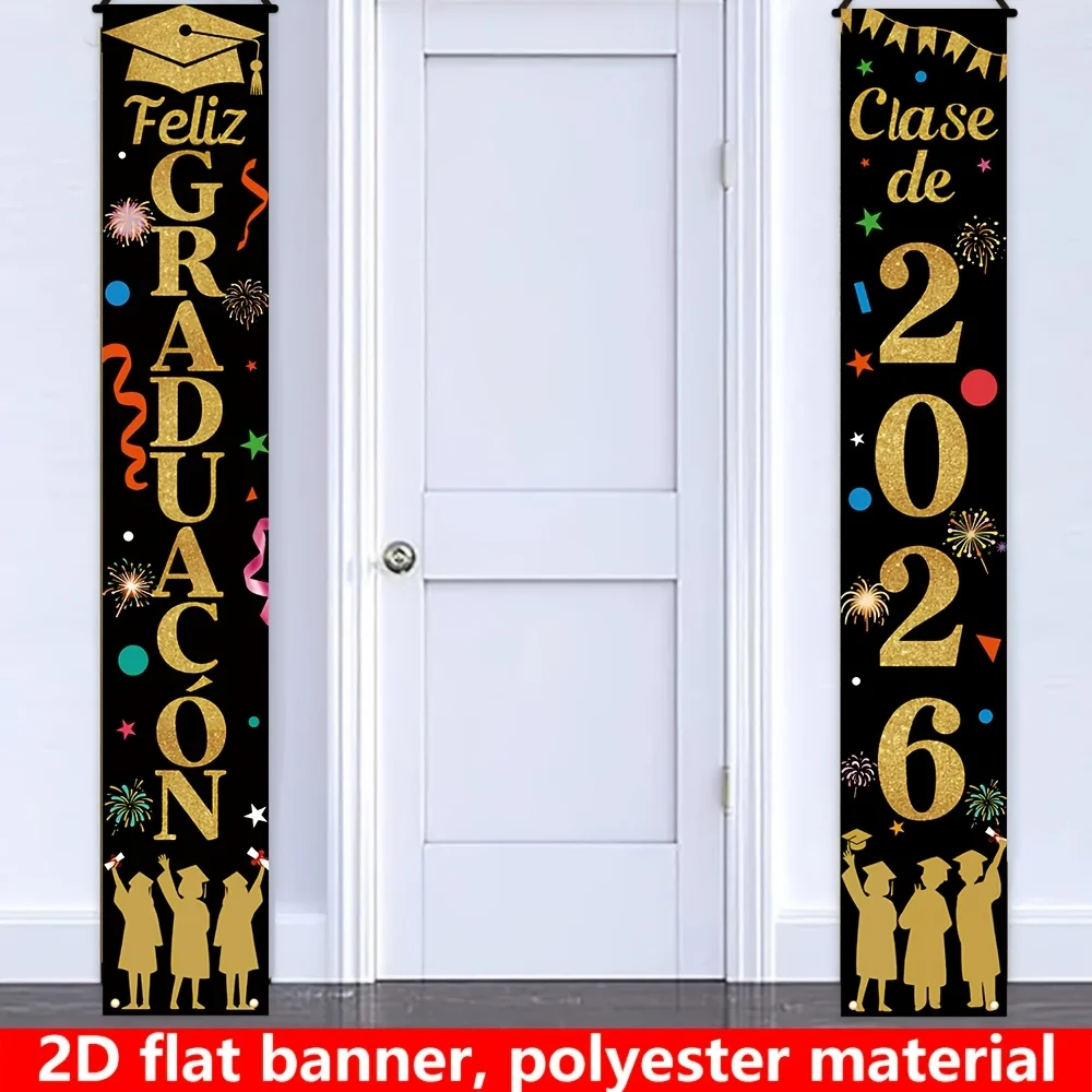Banderas de Graduación Estilo Español 2026, 2 Piezas, 71×12 Pulgadas, Decoración de Poliéster para Puerta Principal, Hogar, Exterior, Fiesta de Graduación