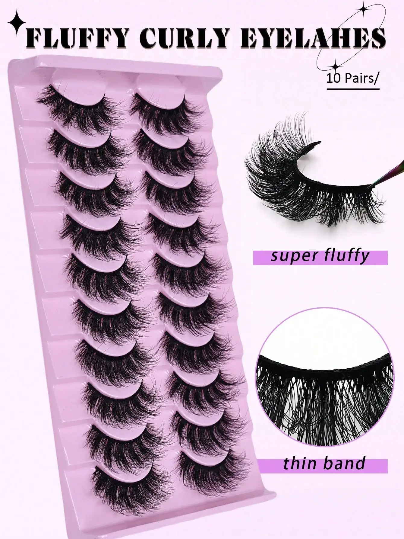 Natürliche Wispy D-Curl Wimpern 10 Paar Flauschige Russische Streifenwimpern Mink-Stil Volumen – Detail 4