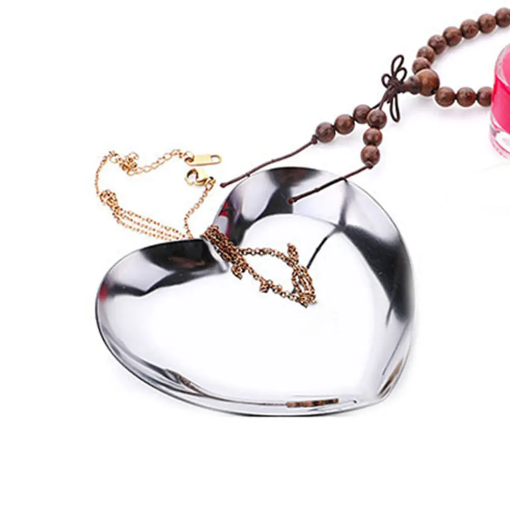 2 قطعة صينية مجوهرات على شكل قلب صينية تخزين لخاتم القرط حلية منظم مدمج من الفولاذ المقاوم للصدأ حجم السفر ديكور