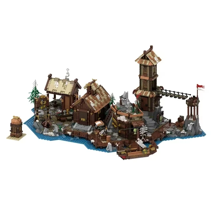 Nouveau modèle de village en brique de construction Moc créatif médiéval, technologie, bloc de construction modulaire, cadeau de noël pour enfants