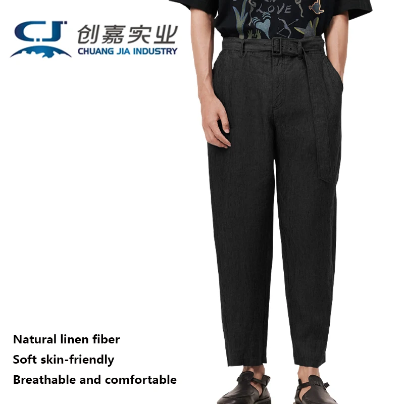 

High-end Natural Pure Linen Men's Trousers Navy Blue Fashion Trend Temperament Comfortable Men's Business Casual Spring Summer