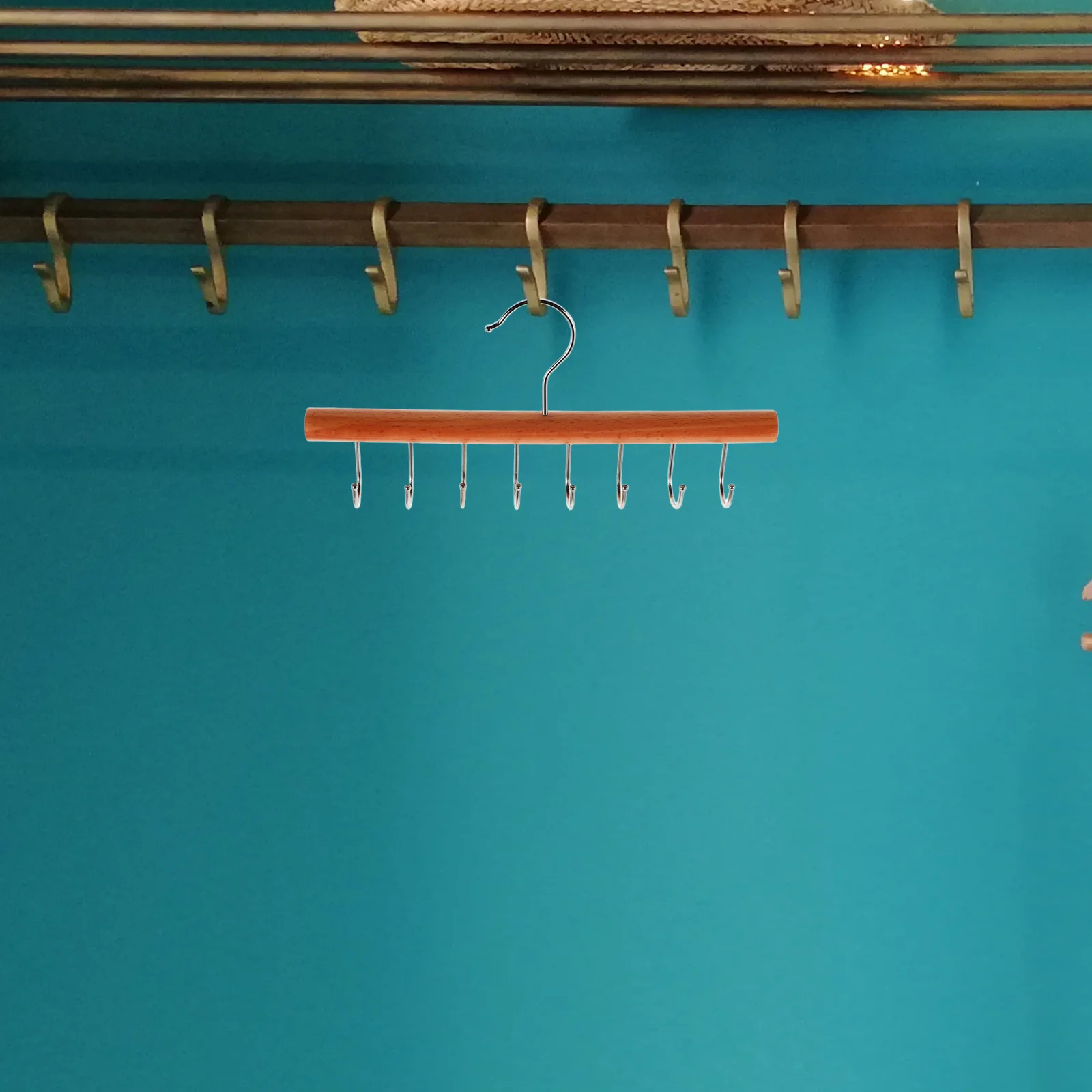 

Solid Wood 8 Hooks Hanger Multi Functional Closet Organizer Belt Tie Scarf Pants Storage Wall Mounted Space Saving