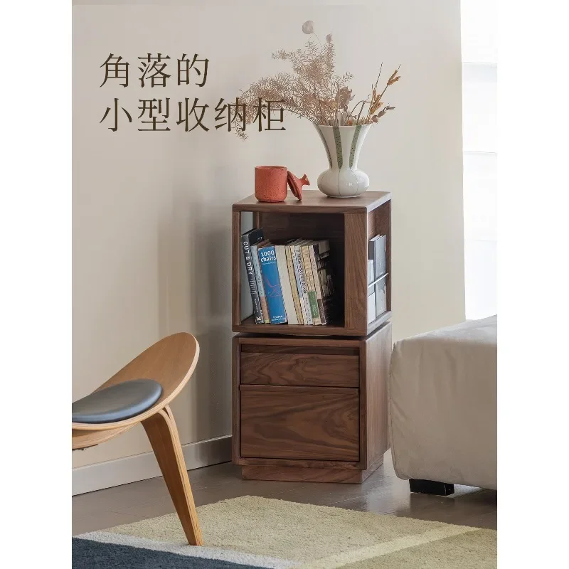 Black walnut rotating bookshelf Solid wood bookcase Narrow display cabinet Floor-to-ceiling living room storage side cabinet