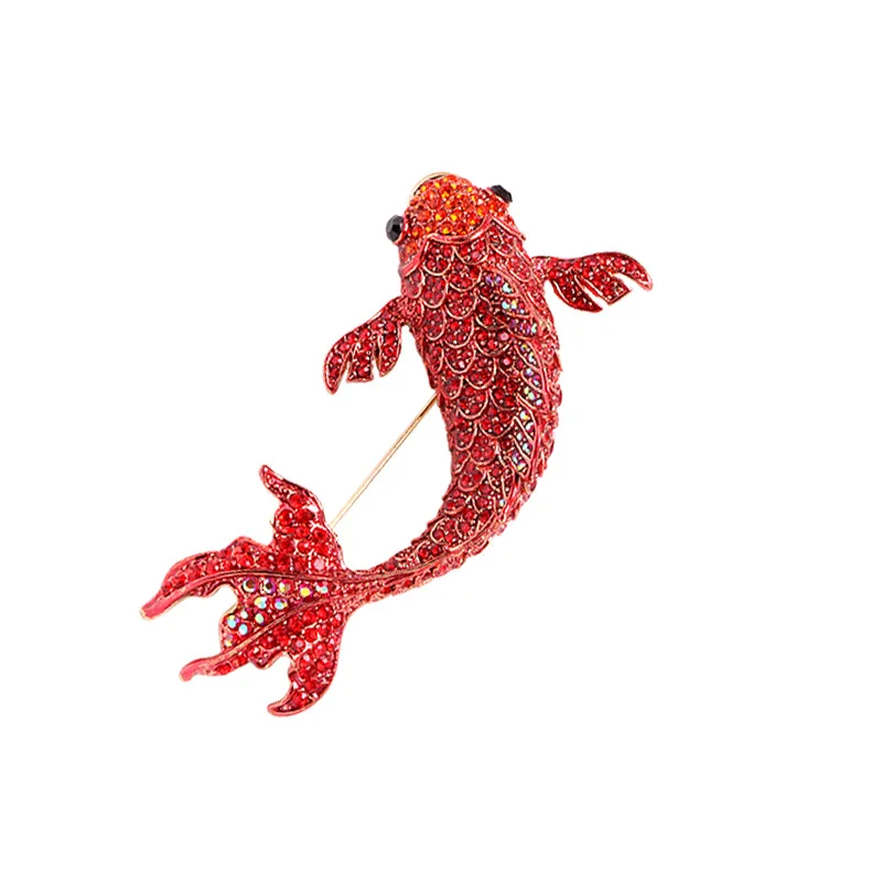 Creative Swimming Koi Carp Fish Brooches For Women Unisex Rhinestone Red Carp Fish 3-color Office Party Brooch Pins Jewelry Gift