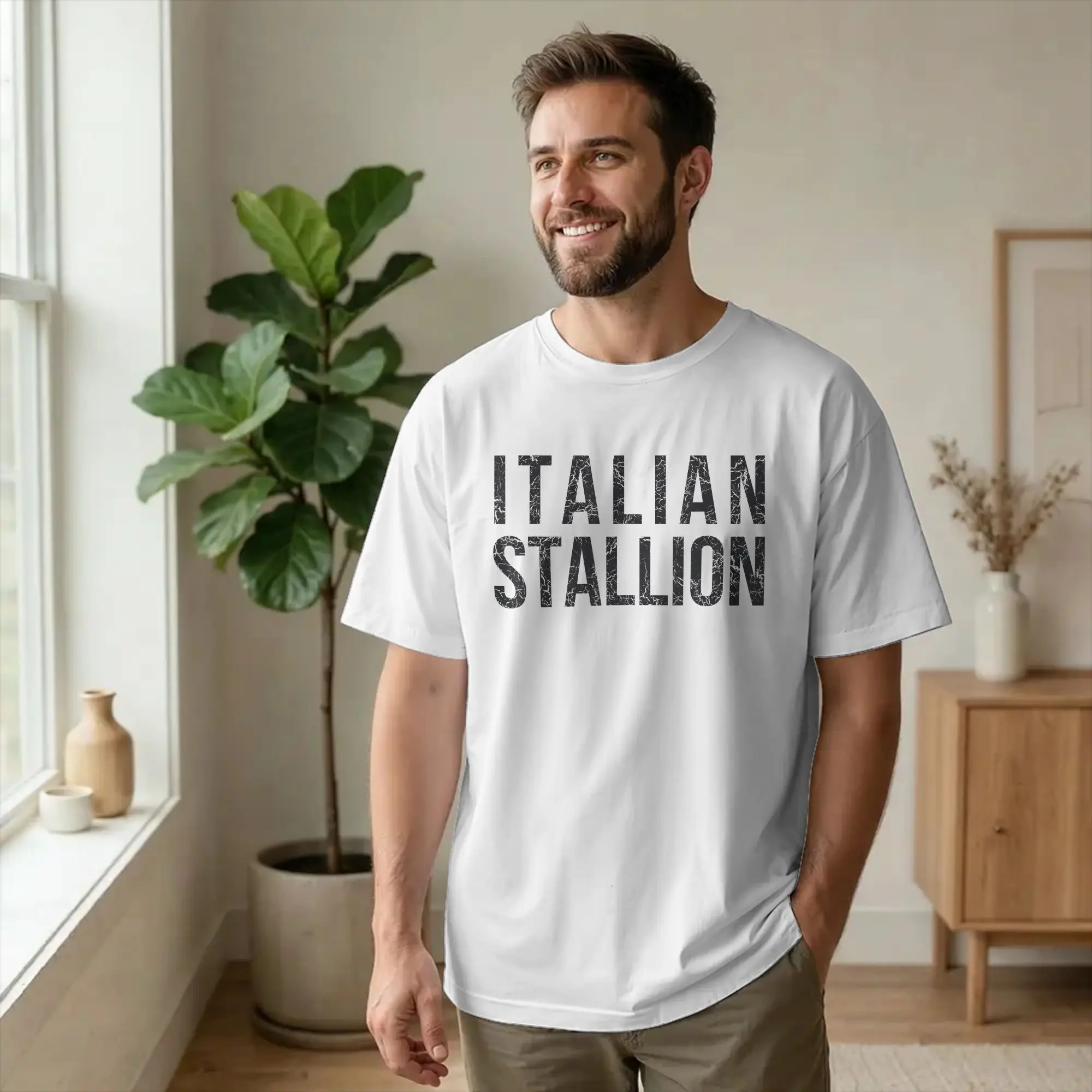 Novelty Rockys Italian Stallion Horse T-Shirt Men Crew Neck Pure Cotton T Shirts Boxing Movie Short Sleeve Tees Gift Clothes