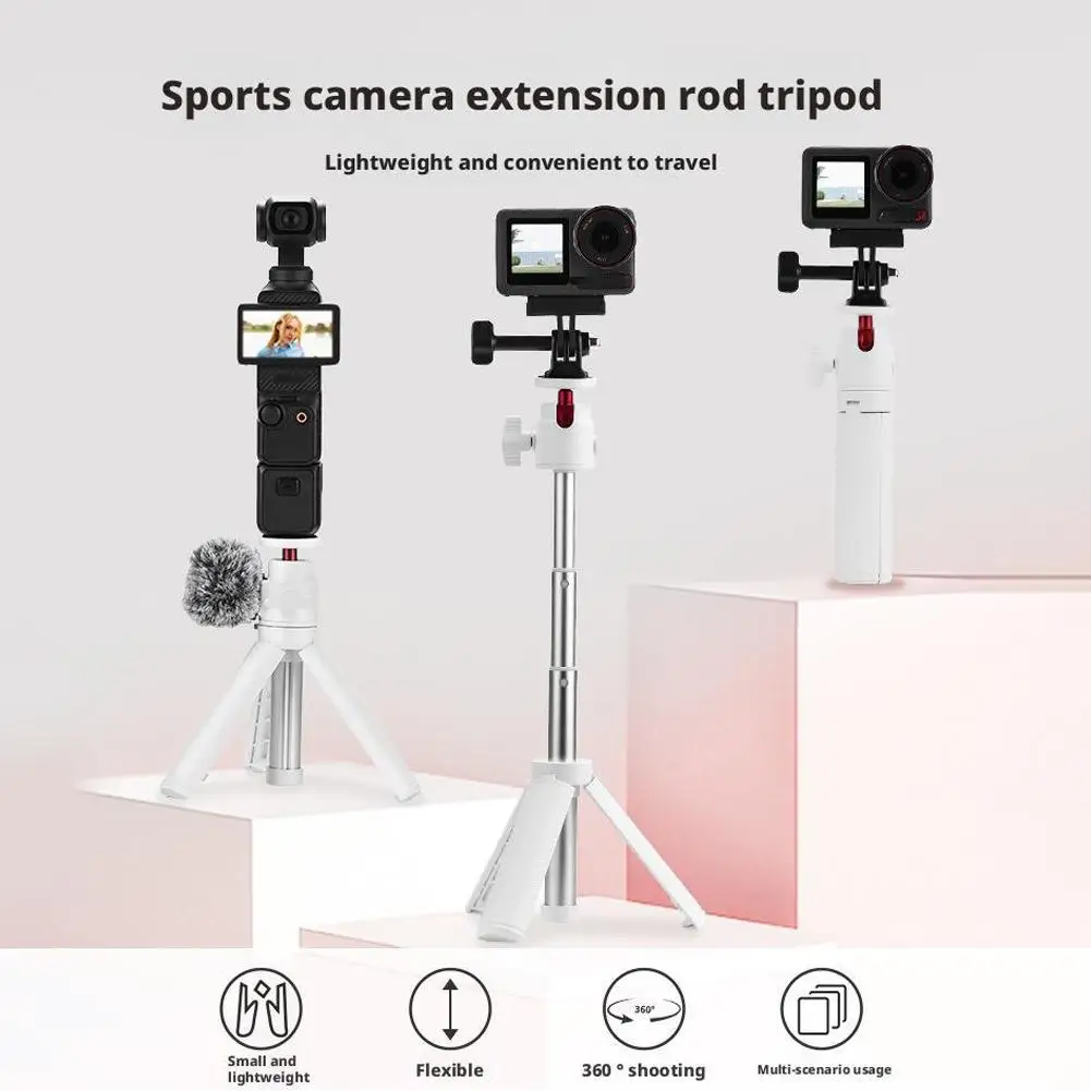 Soporte para teléfono, trípode de poste de extensión para cámara de acción para GoPro 360 °   Cabeza de bola y zapata fría Extensión ajustable blanca Selfie Strick