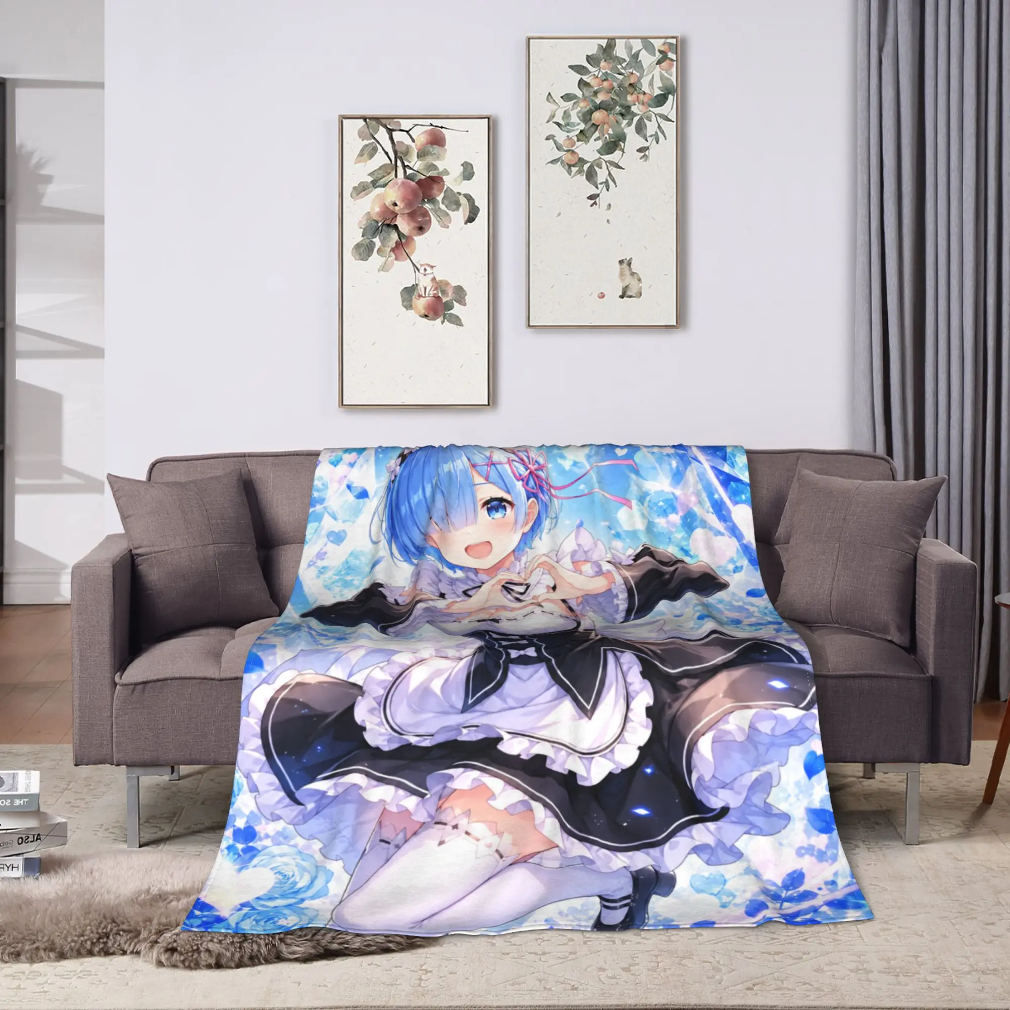 Anime Re Life In A Different World From Zero Rem Flannel Blankets Soft Throw Blanket for Boy Living Room Bedspread Bed Cover