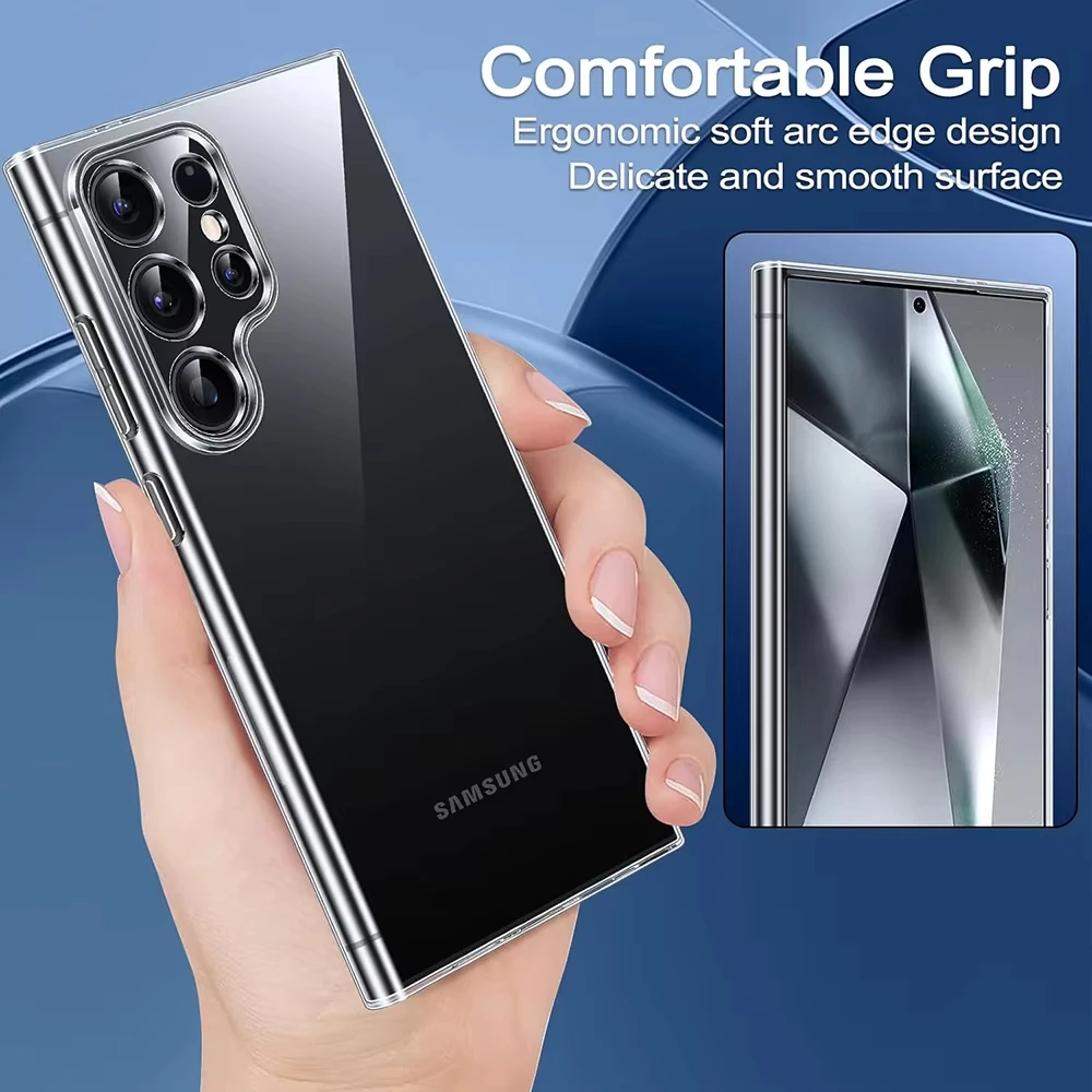 Прозрачные противоударные чехлы для телефонов Samsung Galaxy S25 S24 S23 S22 S21 S20 Ultra Plus FE, силиконовый чехол с полной защитой камеры