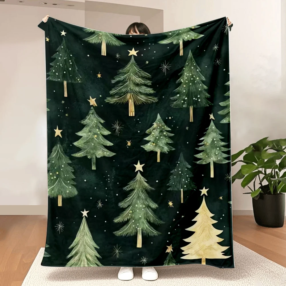 flannel blanket with a green Christmas tree pattern,soft and warm,suitable for sofa,beds and office,durable and multi-functional