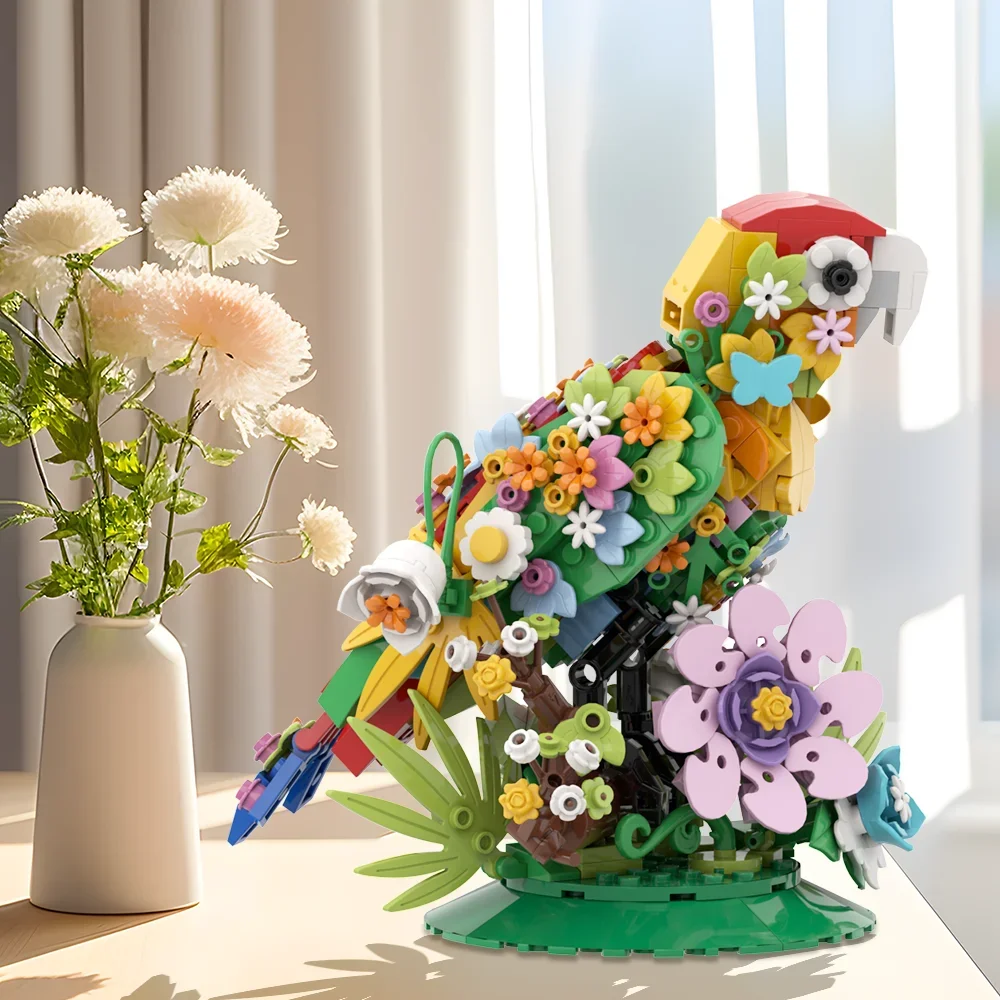 Gobricks Moc Creativiteit Bloem Vogel Model Bouwstenen Klassieke Lovebird Diy Art Decoratie Bakstenen Speelgoed Voor Meisjes Verjaardagscadeau